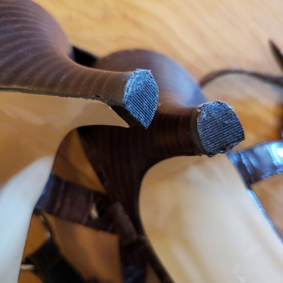 Leather Crocodile Embossed Dress Shoes Size 10 Gladiator Harness Strappy Heels - Picture 11 of 14